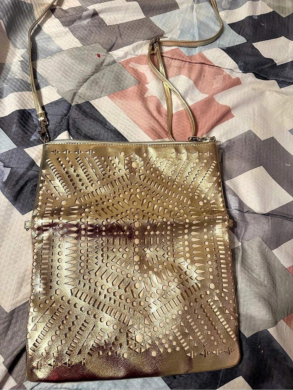 Gold Embossed Crossbody Clutch